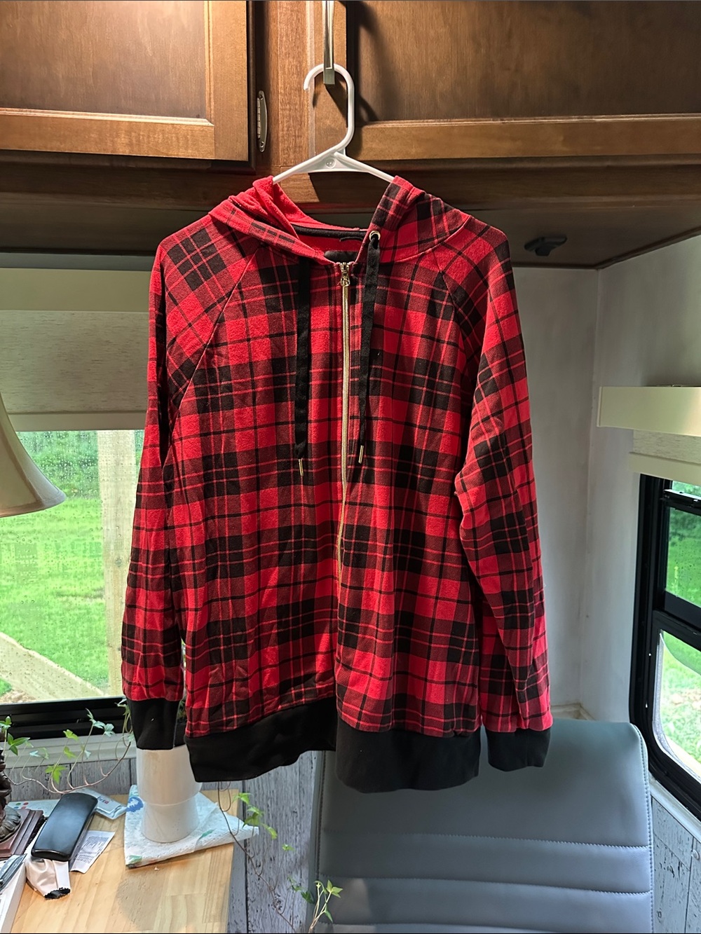 VS - Red Plaid Zip Hoodie Jacket - Women size medium